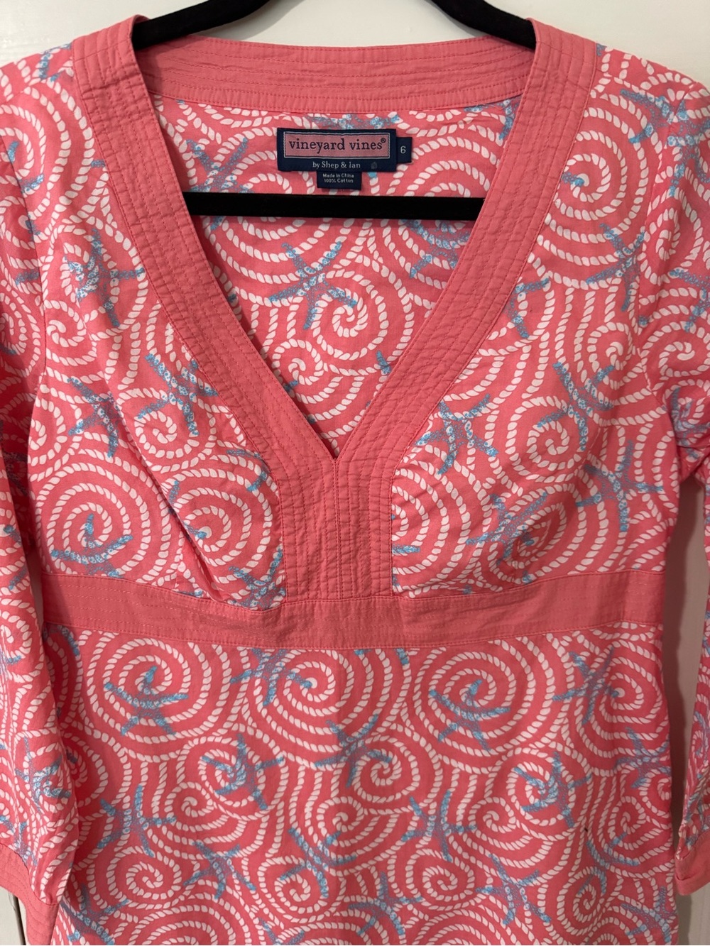 Vineyard Vines Coral Swirl Pink V Neck Dress - Picture 3 of 7